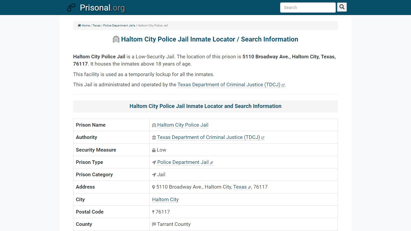Haltom City Police Jail-Inmate Locator/Search Info, Phone ...